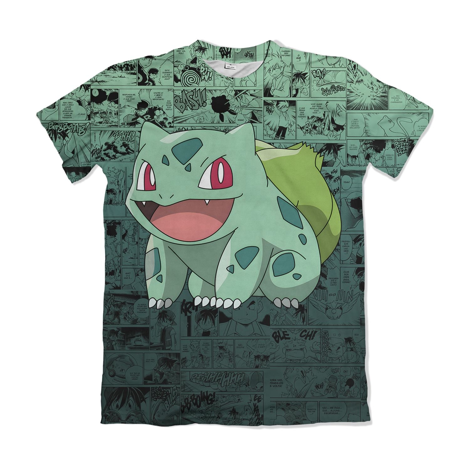 Camiseta Pokémon Bulbassauro, Mangá Verde Dry-Fit Premium Unissex