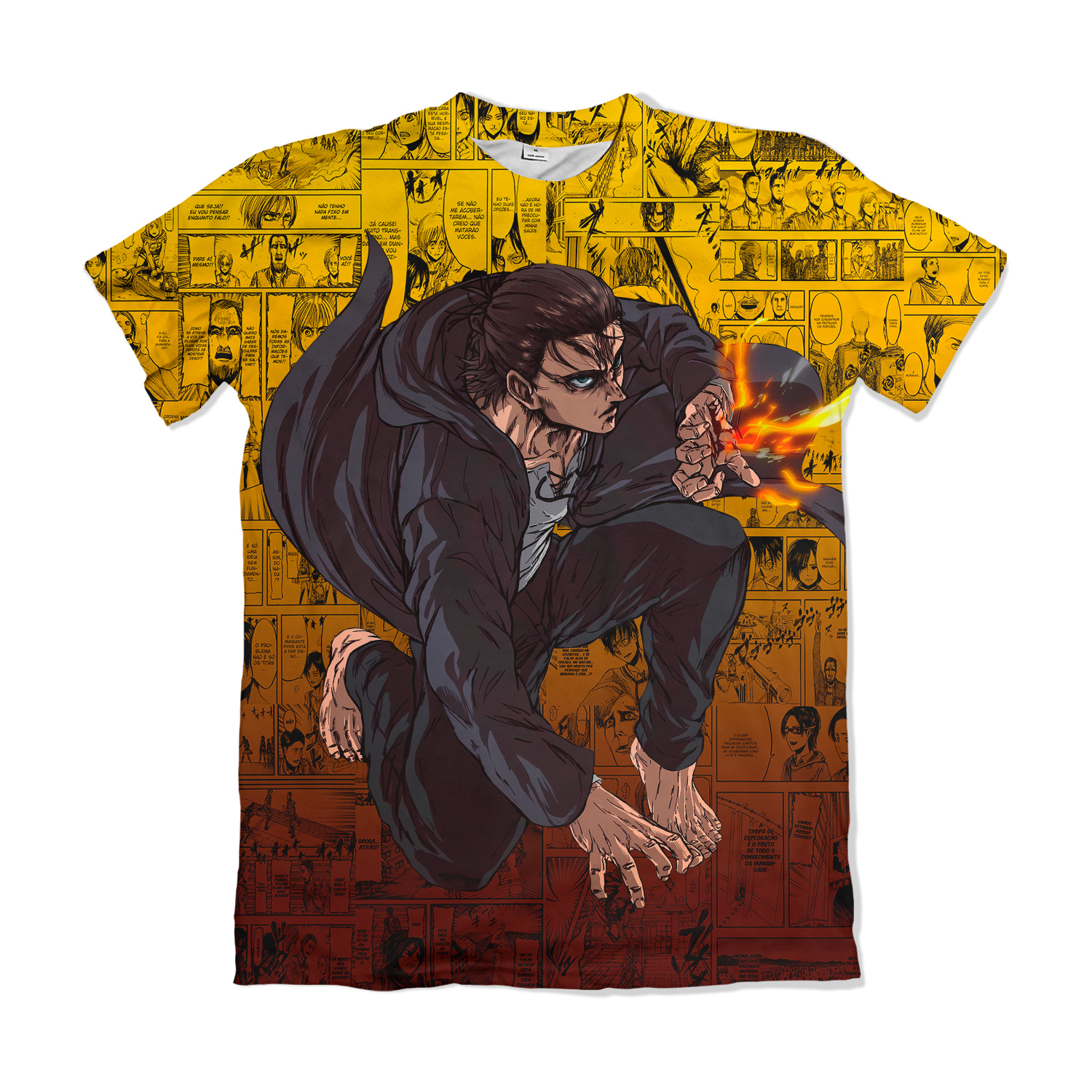 Camiseta Attack On Titan Eren Yeager Amarela – Dry-Fit Premium Unissex | Swit Store