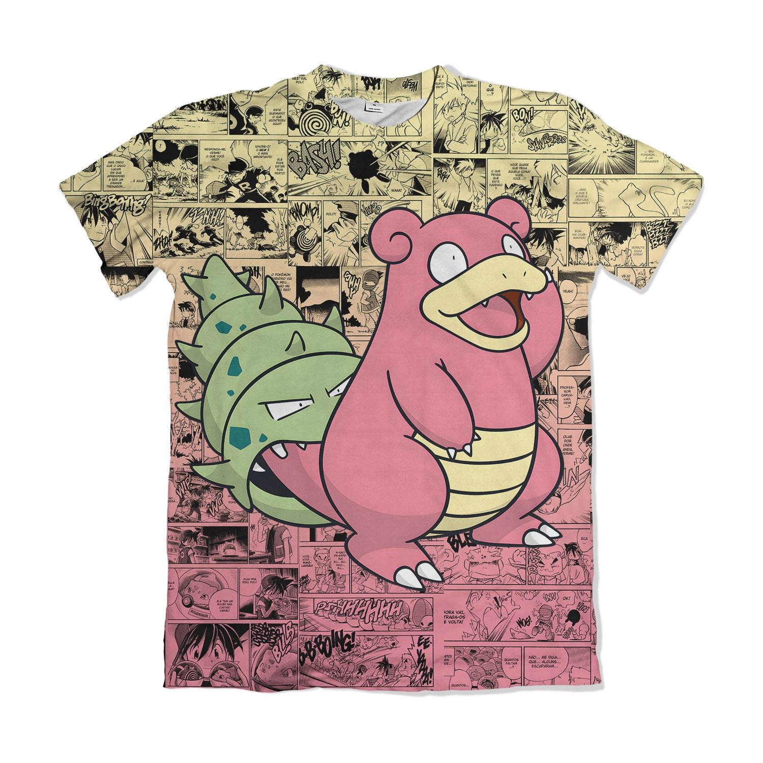 Camiseta Pokémon Slowbro, Mangá Bege e Rosa Dry-Fit Premium Unissex