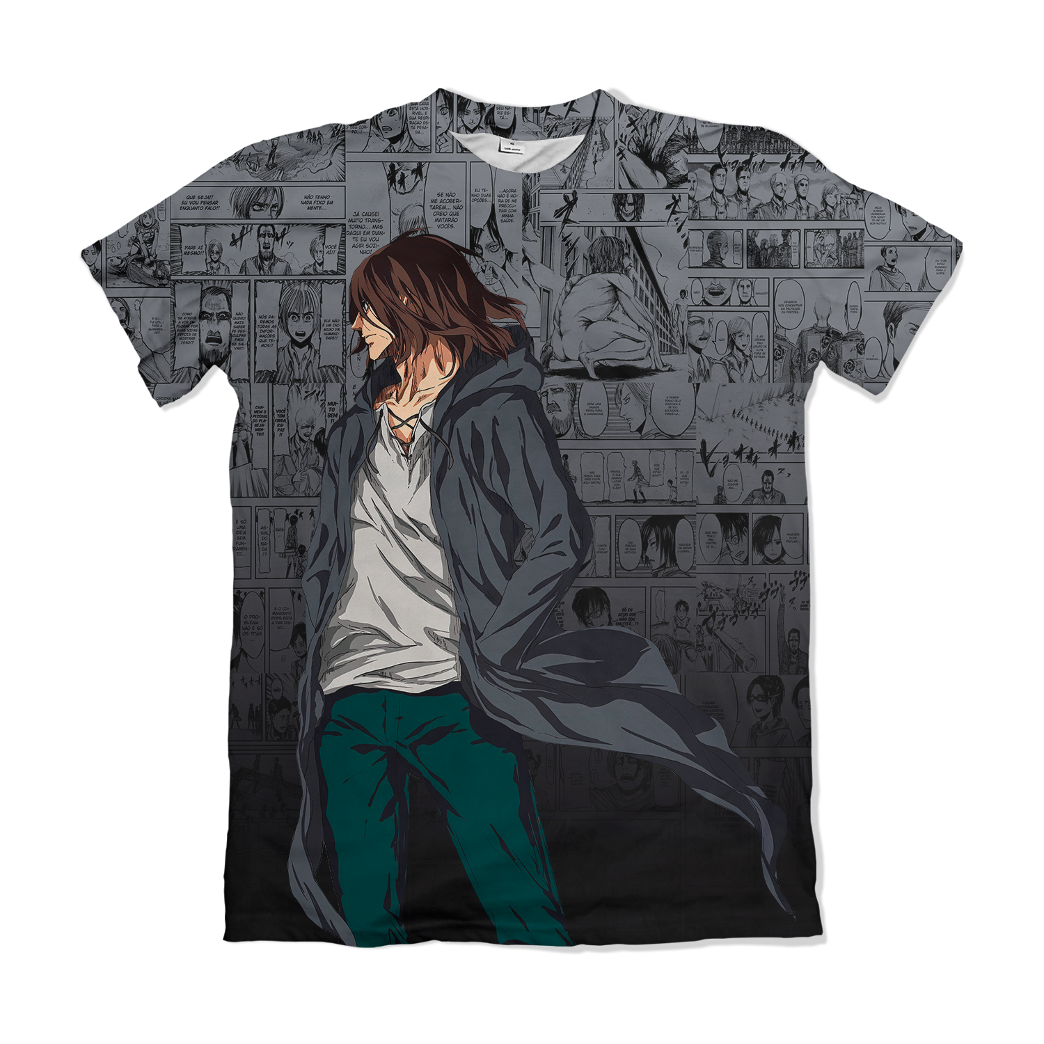 Camiseta Attack On Titan Eren Yeager Cinza – Dry-Fit Premium Unissex | Swit Store