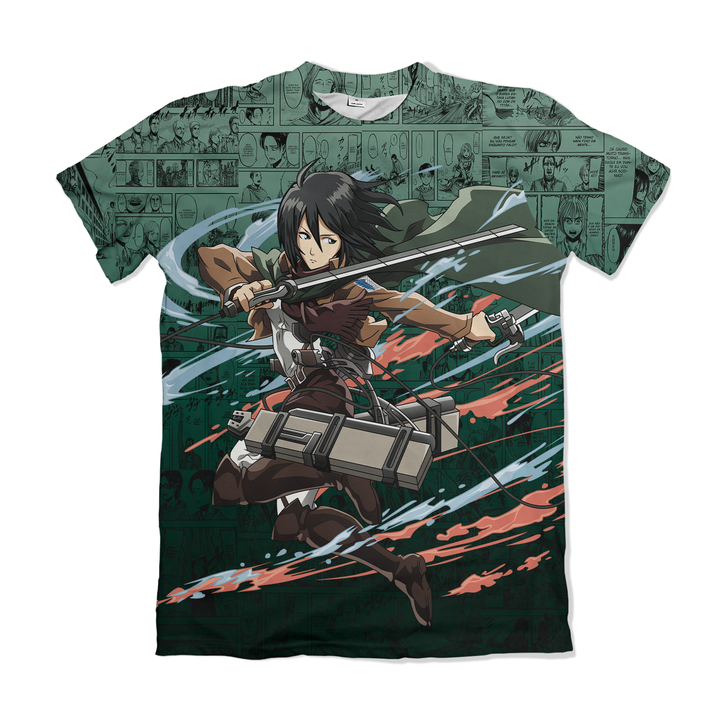 Camiseta Attack on Titan - Mikasa Ackerman no Ar - Verde