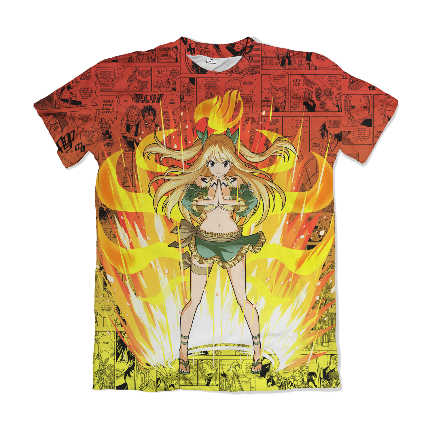 Camiseta Fairy Tail Lucy Heartfilia Ataque Amarelo E Laranja – Dry-Fit Premium Unissex | Swit Store