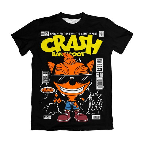 Camiseta Crash Bandicoot Capa de Quadrinhos Óculos Escuros