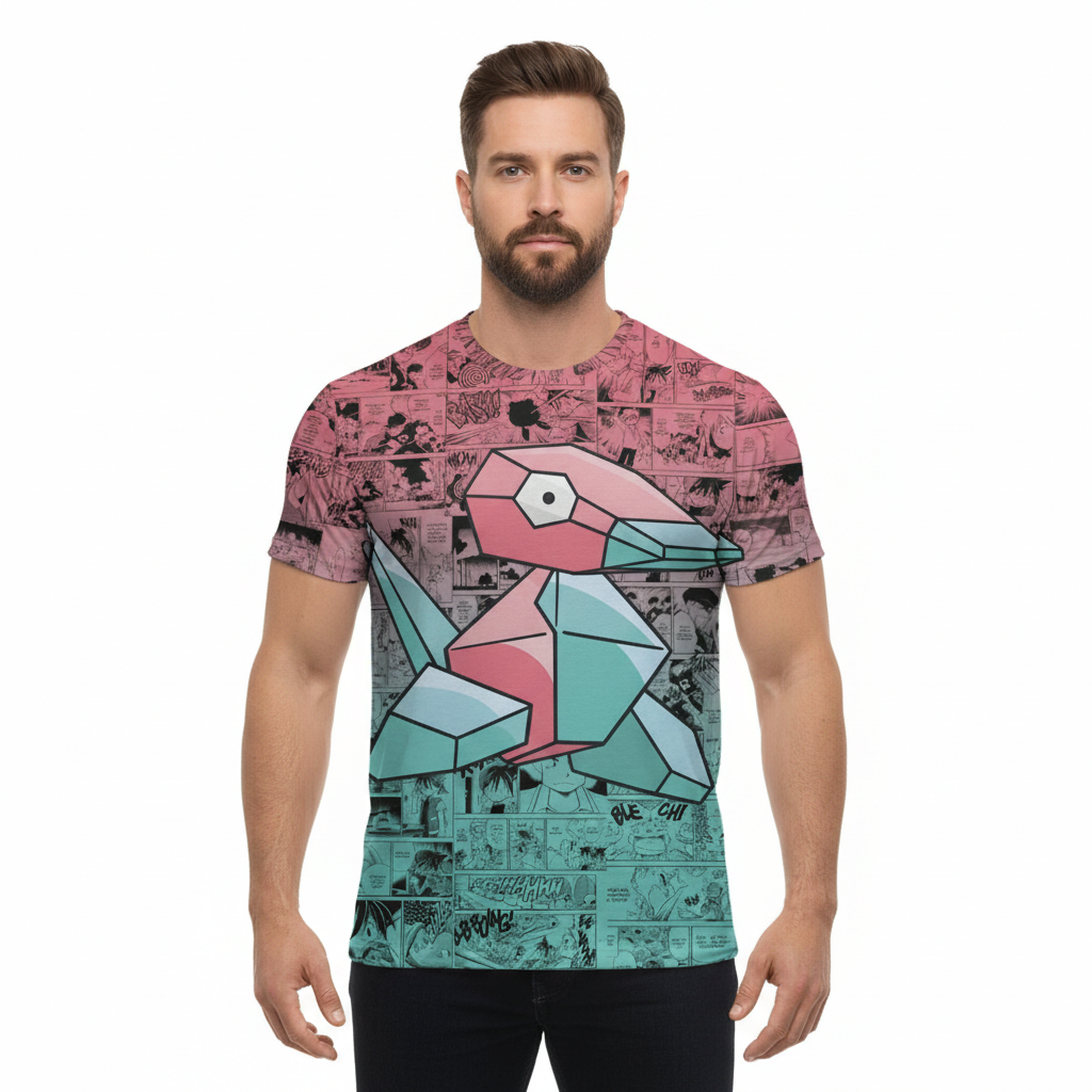 Camiseta Pokemon Porygon Azul E Rosa – Dry-Fit Premium Unissex | Swit Store
