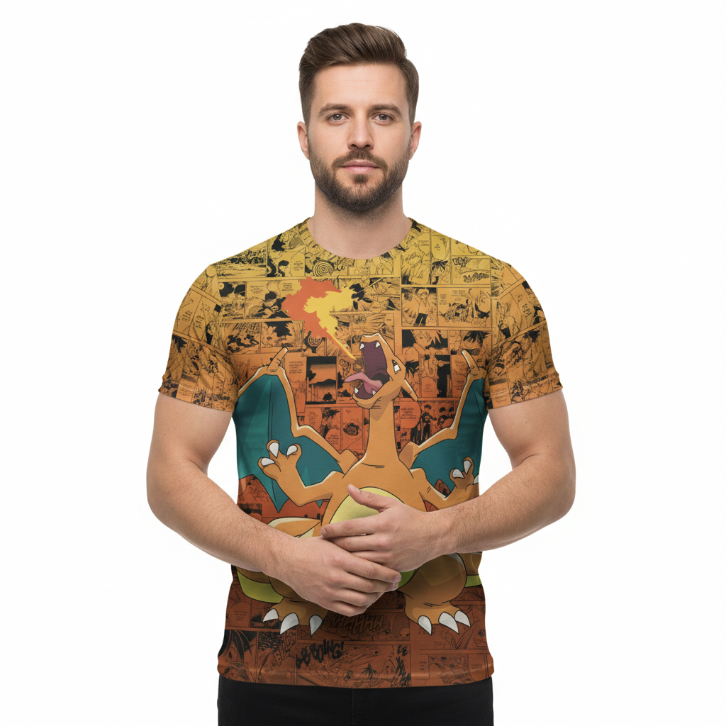 Camiseta Pokemon Charizard Laranja – Dry-Fit Premium Unissex | Swit Store