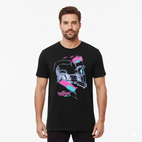 Camiseta Guardiões da Galáxia Star-Lord Capacete Neon
