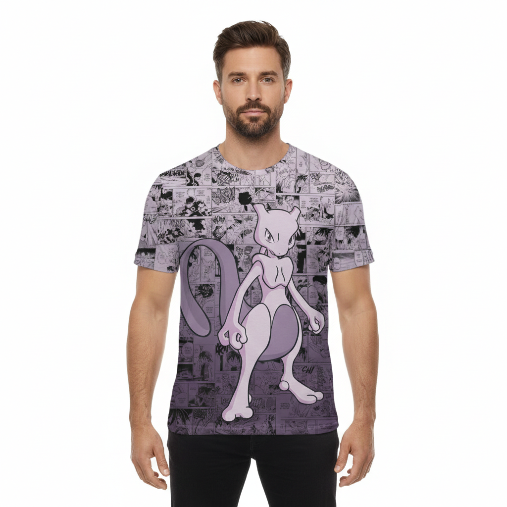 Camiseta Pokémon Mewtwo, Mangá Roxo Dry-Fit Premium Unissex