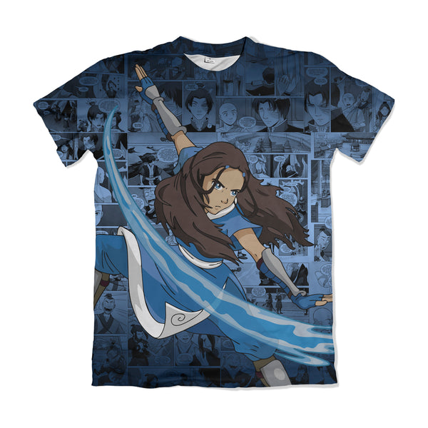 Camiseta Avatar Katara Dobra de Água Fundo Mangá Azul