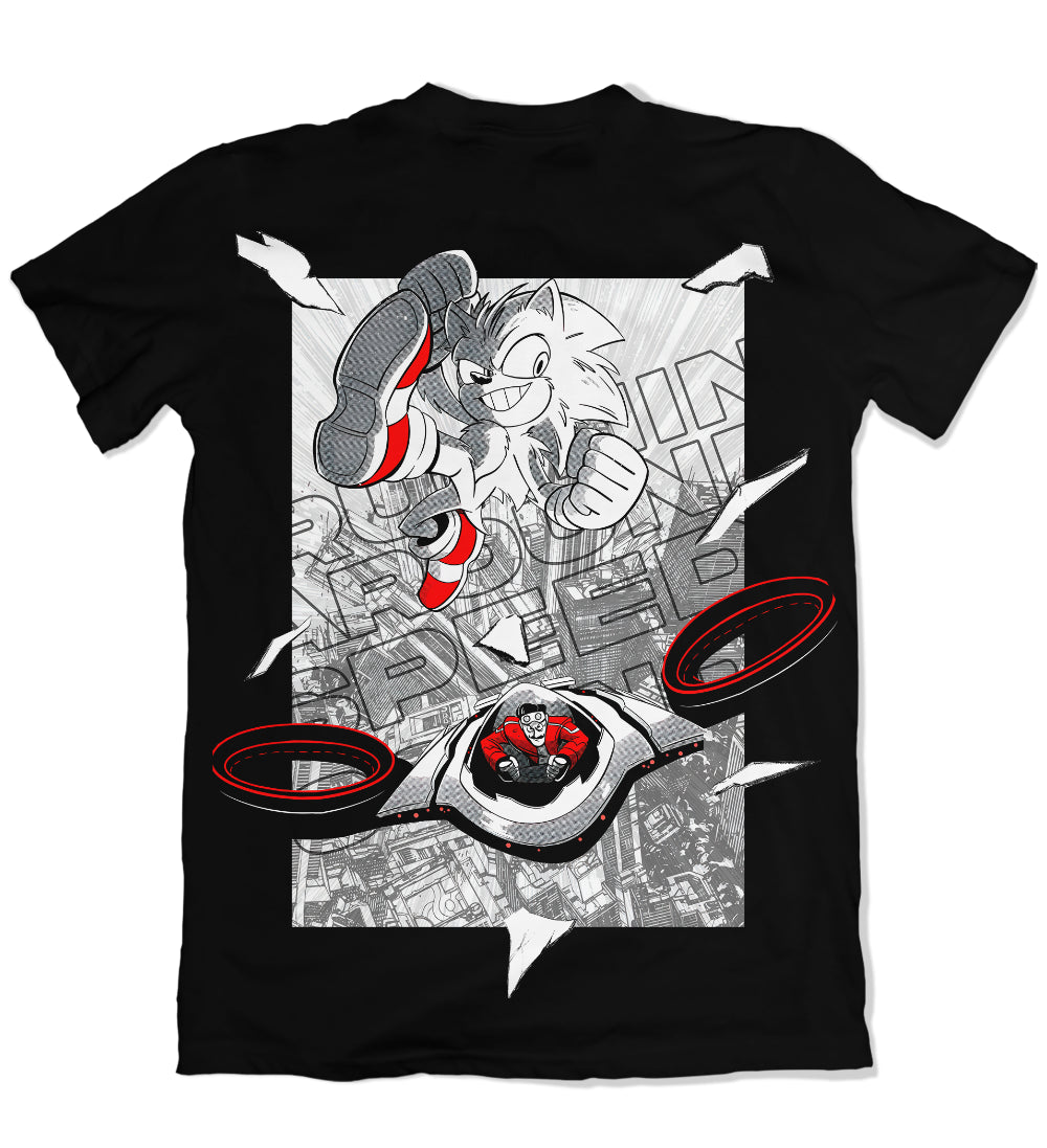Camiseta Sonic O Filme Sonic E Robotnik Costas Preto E Branco – Dry-Fit Premium Unissex | Swit Store