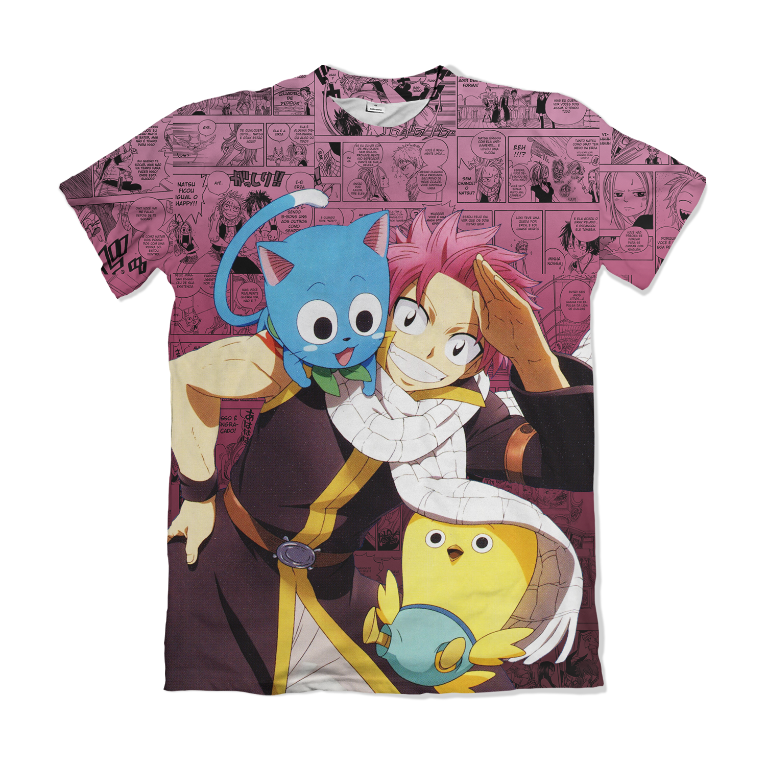 Camiseta Fairy Tail Natsu Dragneel E Happy Rosa – Dry-Fit Premium Unissex | Swit Store