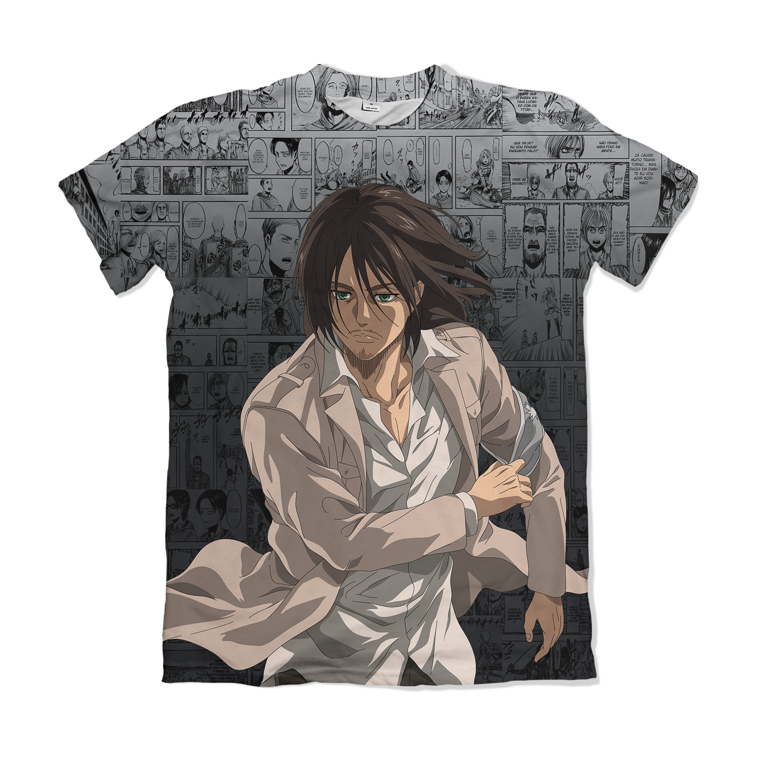 Camiseta Attack On Titan Eren Yeager Prata – Dry-Fit Premium Unissex | Swit Store