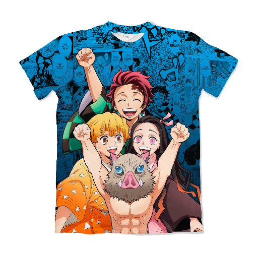 Camiseta Demon Slayer Tanjiro, Nezuko, Inosuke, Zenitsu Dry-Fit Premium Unissex