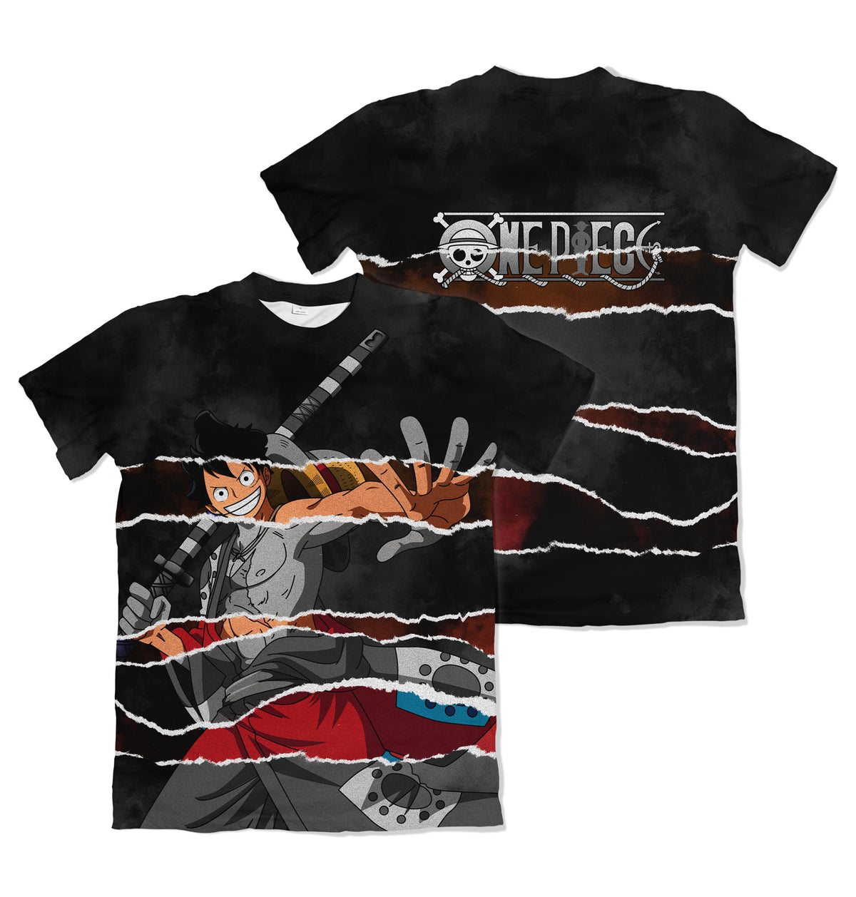 Camiseta One Piece Luffy Efeito Rasgado Dry-Fit Premium Unissex