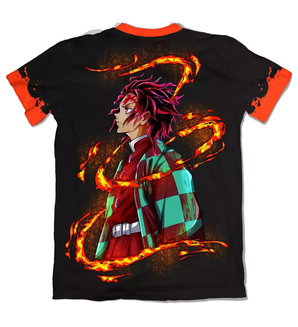 Camiseta Demon Slayer Tanjiro Fogo Costas Dry-Fit Premium Unissex