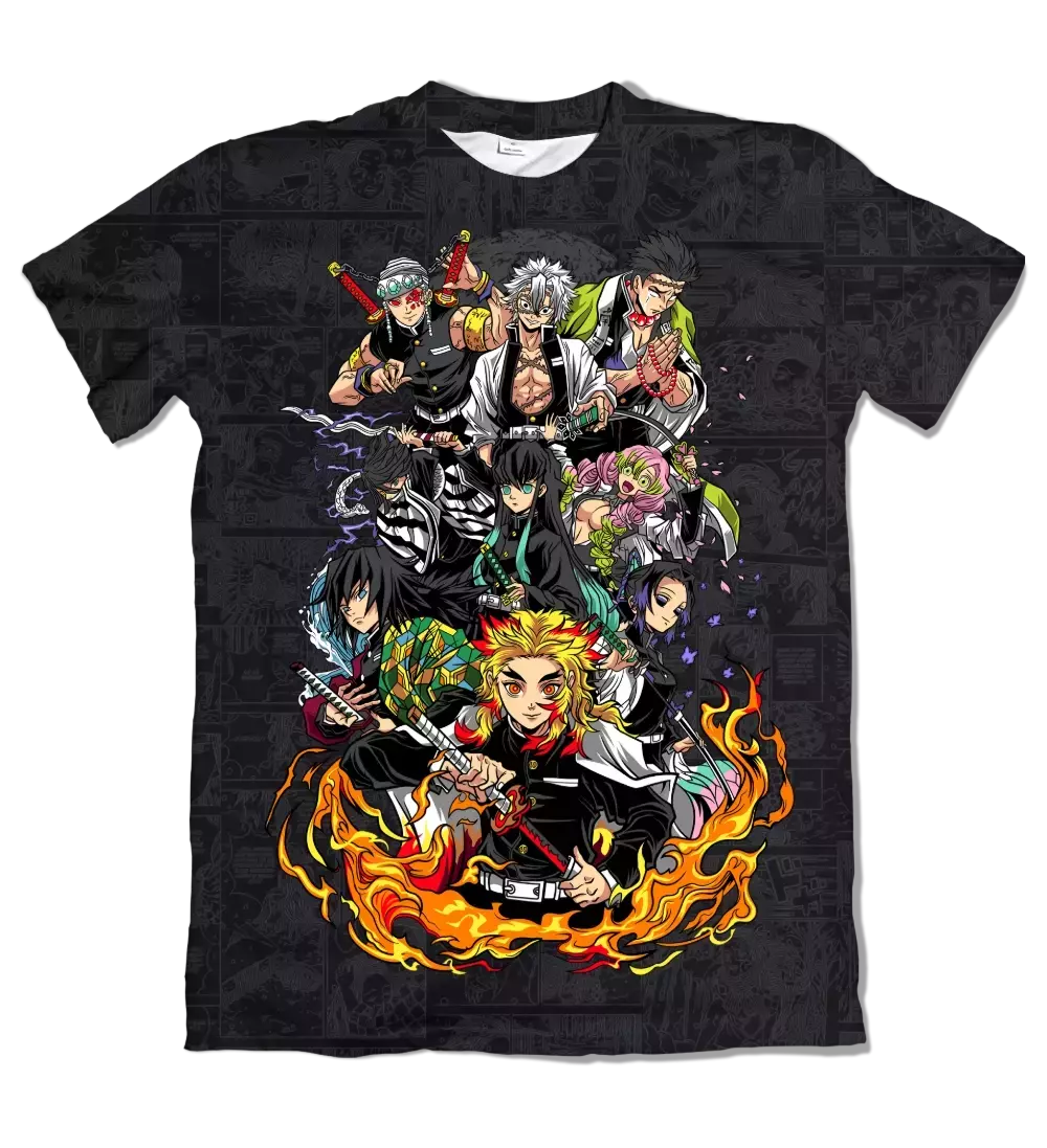 Camiseta Demon Slayer Hashiras Fundo Manga Dry-Fit Premium Unissex