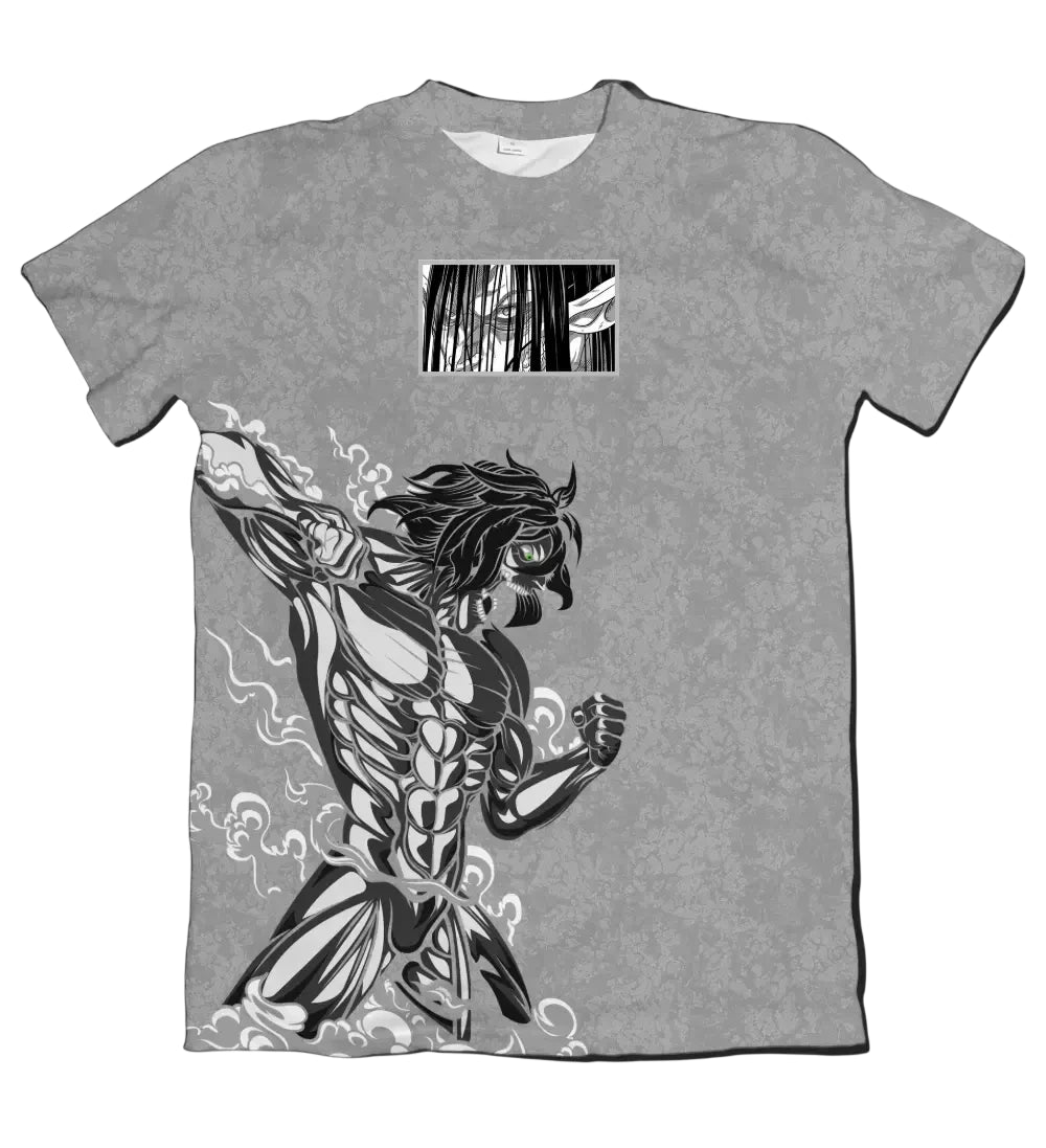 Camiseta Attack on Titan Eren Titã de Ataque Cinza Dry-Fit Premium Unissex
