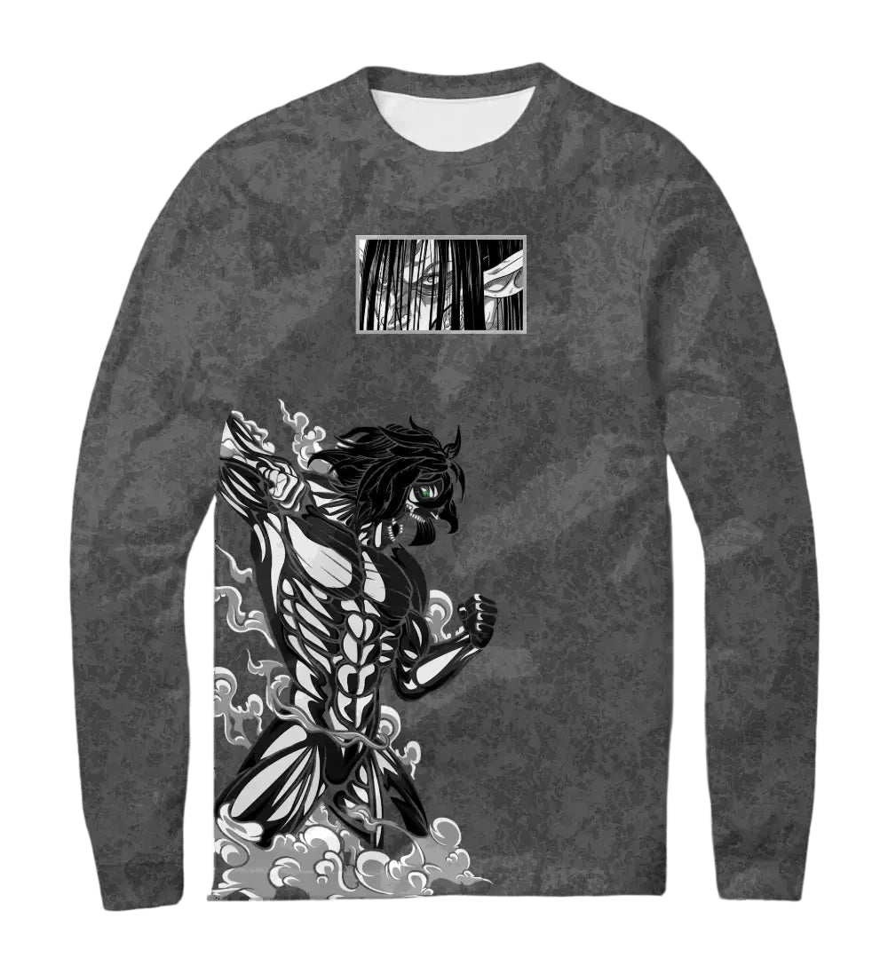 Camiseta Attack on Titan Eren Titã de Ataque Cinza Dry-Fit Premium Unissex