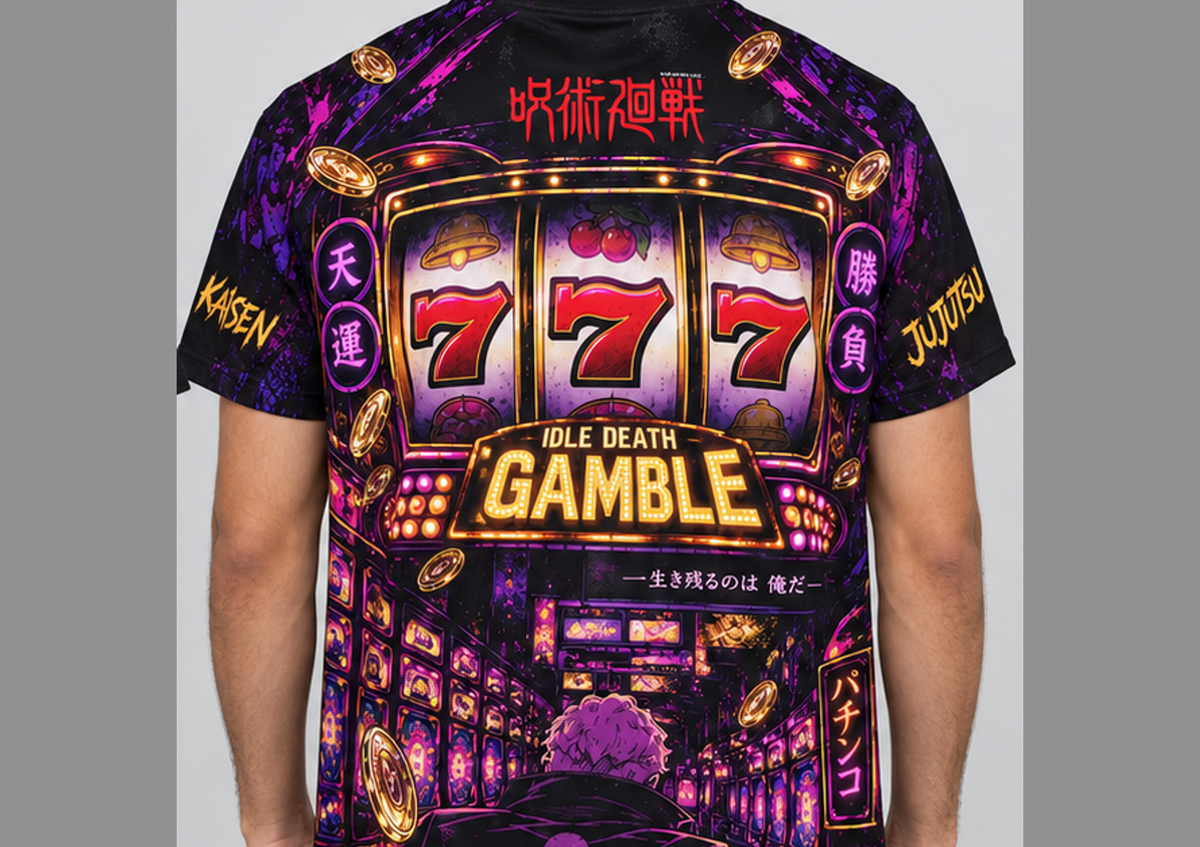 Camiseta Jujutsu Kaisen Hakari Jogo do Abate Dry-Fit Premium Unissex — modelo costas