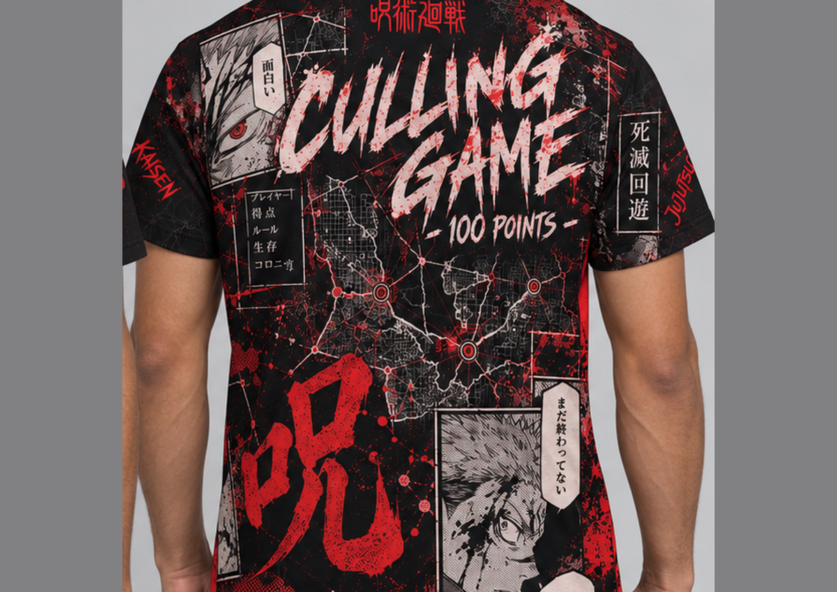 Camiseta Jujutsu Kaisen Yuji x Sukuna Jogo do Abate Dry-Fit Premium Unissex — modelo costas