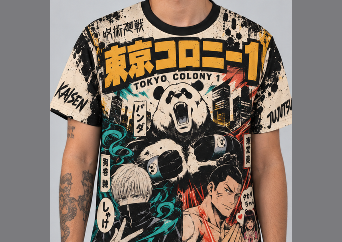 Camiseta Jujutsu Kaisen Panda, Inumaki e Todo Jogo do Abate Dry-Fit Premium Unissex — modelo frente