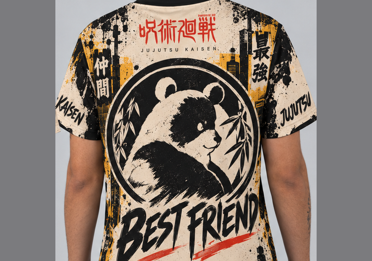 Camiseta Jujutsu Kaisen Panda, Inumaki e Todo Jogo do Abate Dry-Fit Premium Unissex — modelo costas