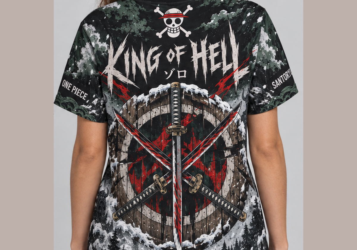 Camiseta One Piece Zoro Elbaf Dry-Fit Premium Unissex — modelo costas