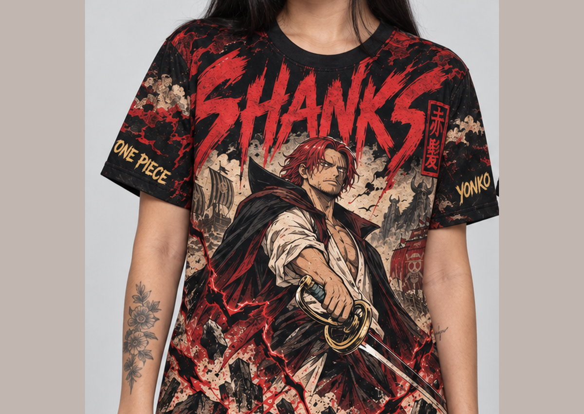 Camiseta One Piece Shanks Elbaf Dry-Fit Premium Unissex — modelo frente