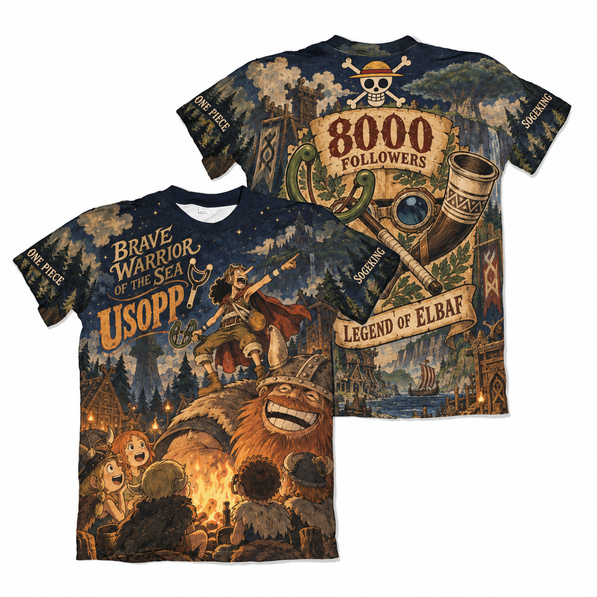 Camiseta One Piece Usopp e Os Gigantes Elbaf Dry-Fit Premium Unissex