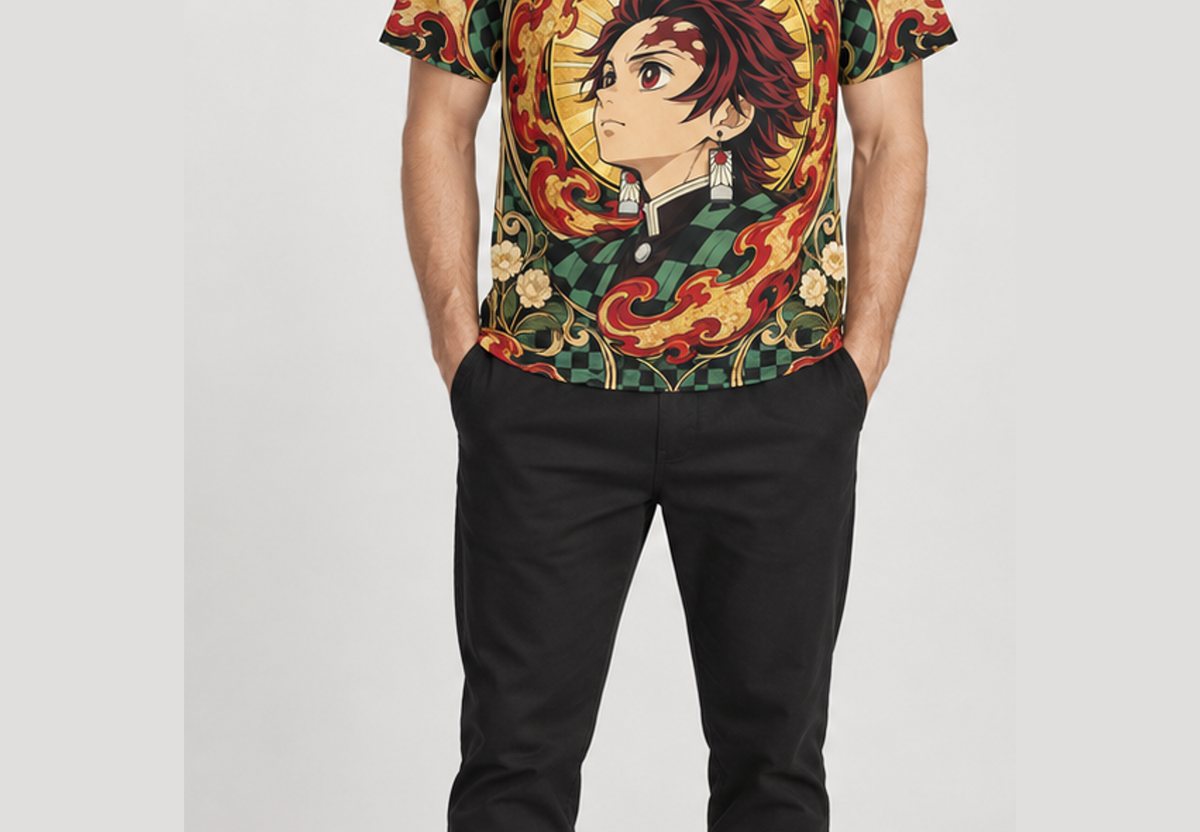 Camiseta Demon Slayer Tanjiro Sol Castelo Infinito Dry-Fit Premium Unissex — modelo frente