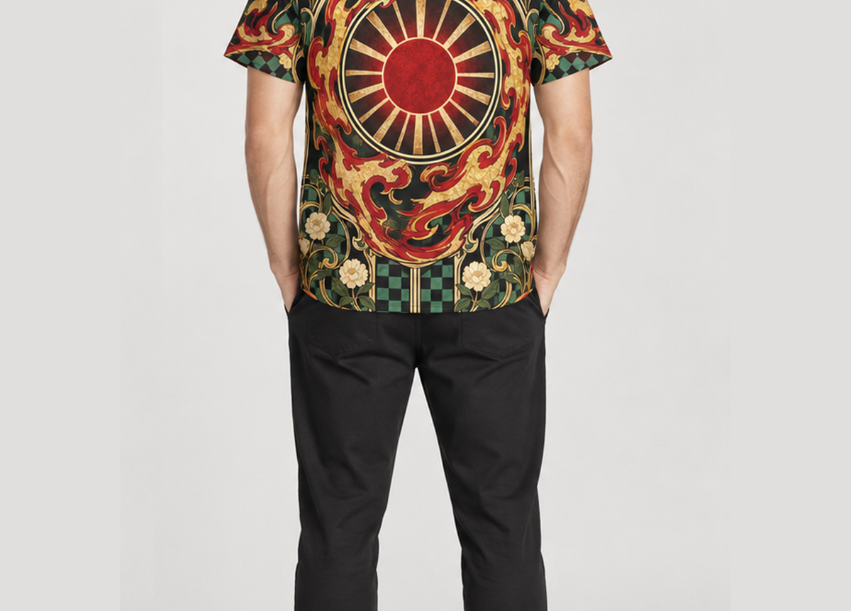 Camiseta Demon Slayer Tanjiro Sol Castelo Infinito Dry-Fit Premium Unissex — modelo costas