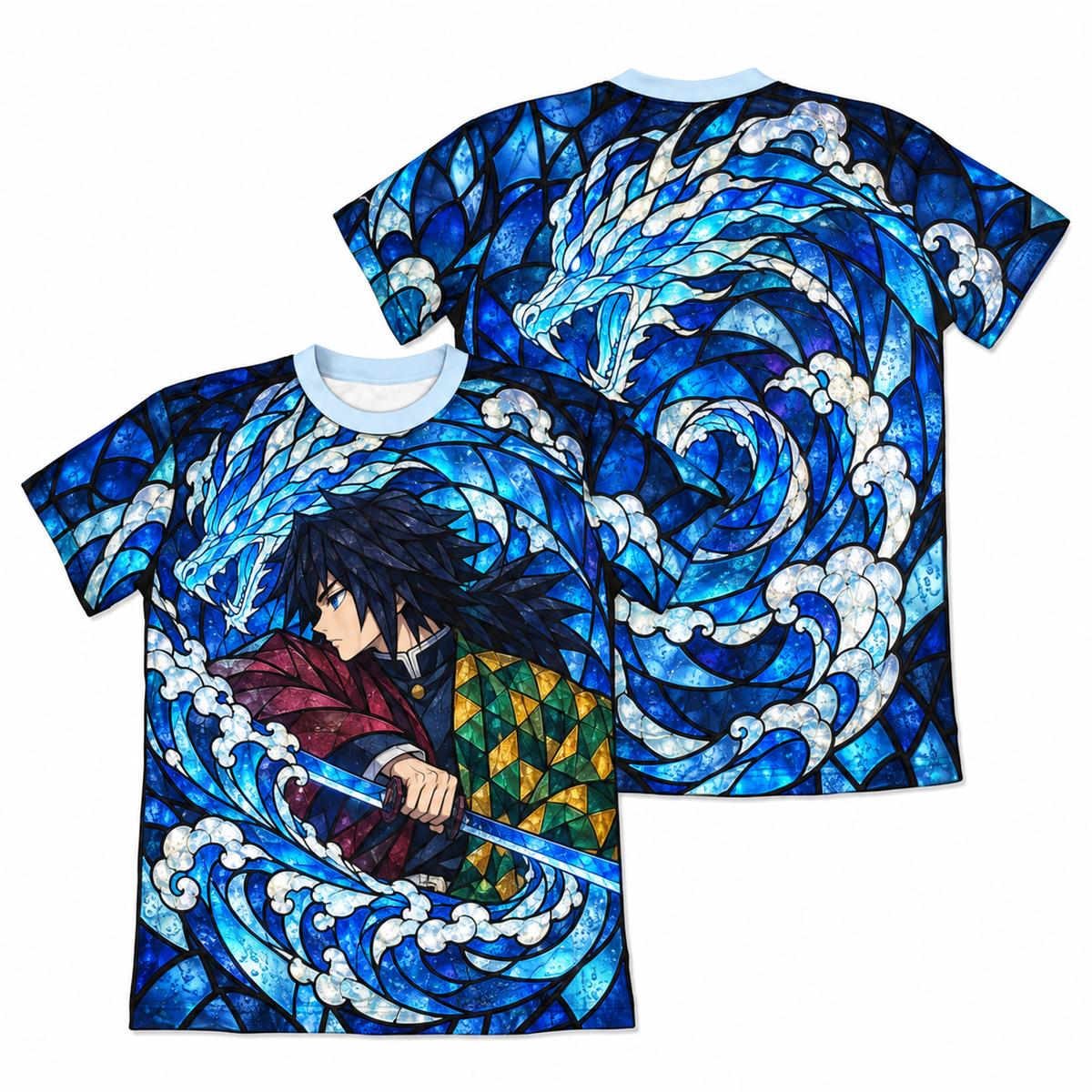 Camiseta Demon Slayer Giyu Vitral da Água Castelo Infinito Dry-Fit Premium Unissex