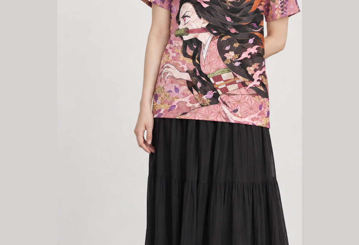 Camiseta Demon Slayer Nezuko Glicínia Castelo Infinito Dry-Fit Premium Unissex — modelo frente
