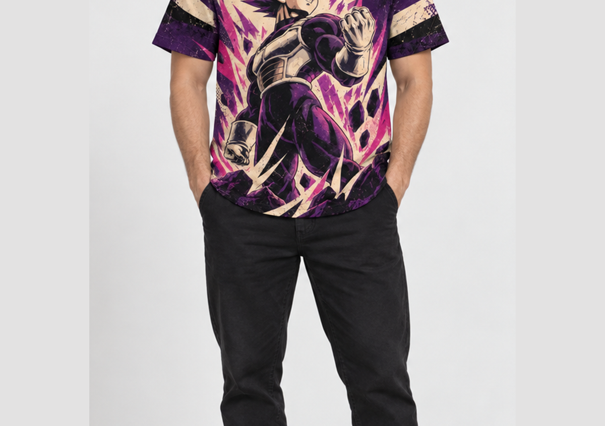Camiseta Dragon Ball Vegeta Ultra Ego Construtivista Era Beerus Dry-Fit Premium Unissex — modelo frente