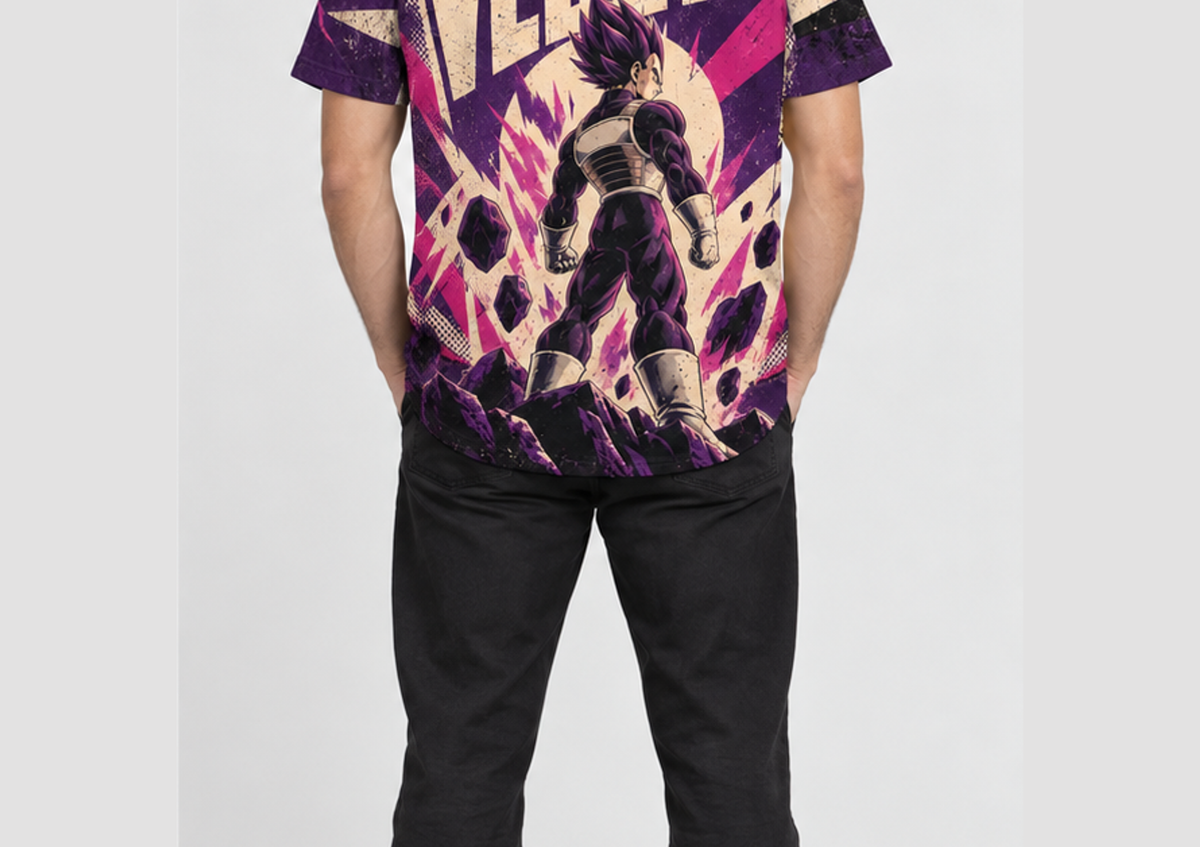 Camiseta Dragon Ball Vegeta Ultra Ego Construtivista Era Beerus Dry-Fit Premium Unissex — modelo costas