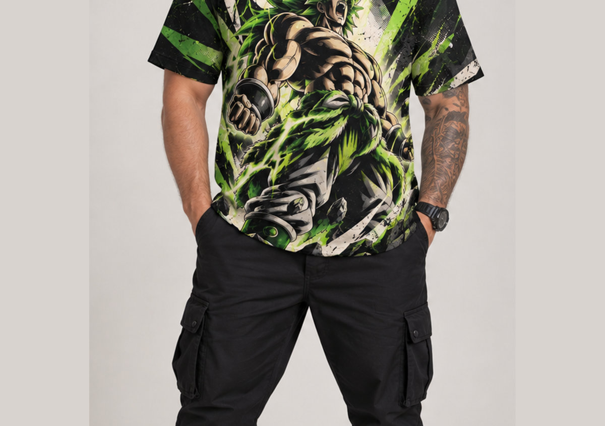 Camiseta Dragon Ball Broly Construtivista Era Beerus Dry-Fit Premium Unissex — modelo frente