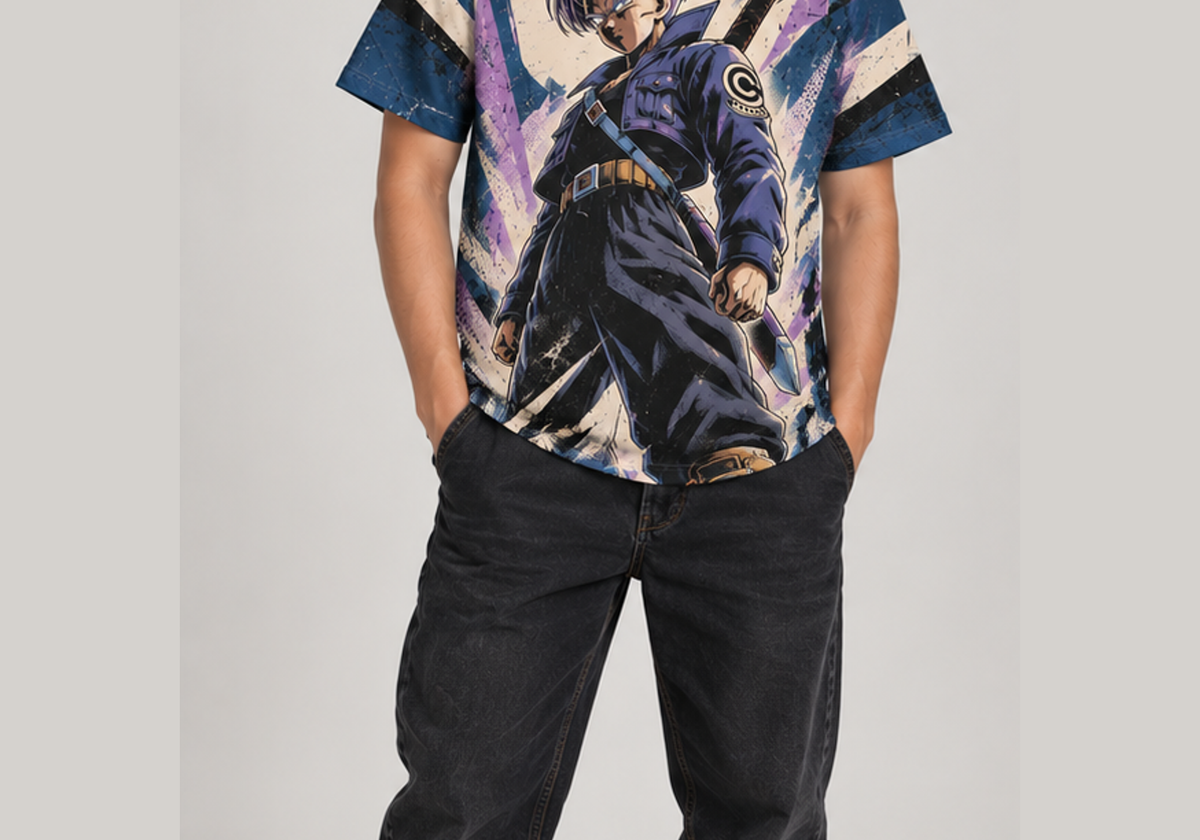 Camiseta Dragon Ball Trunks Construtivista Era Beerus Dry-Fit Premium Unissex — modelo frente