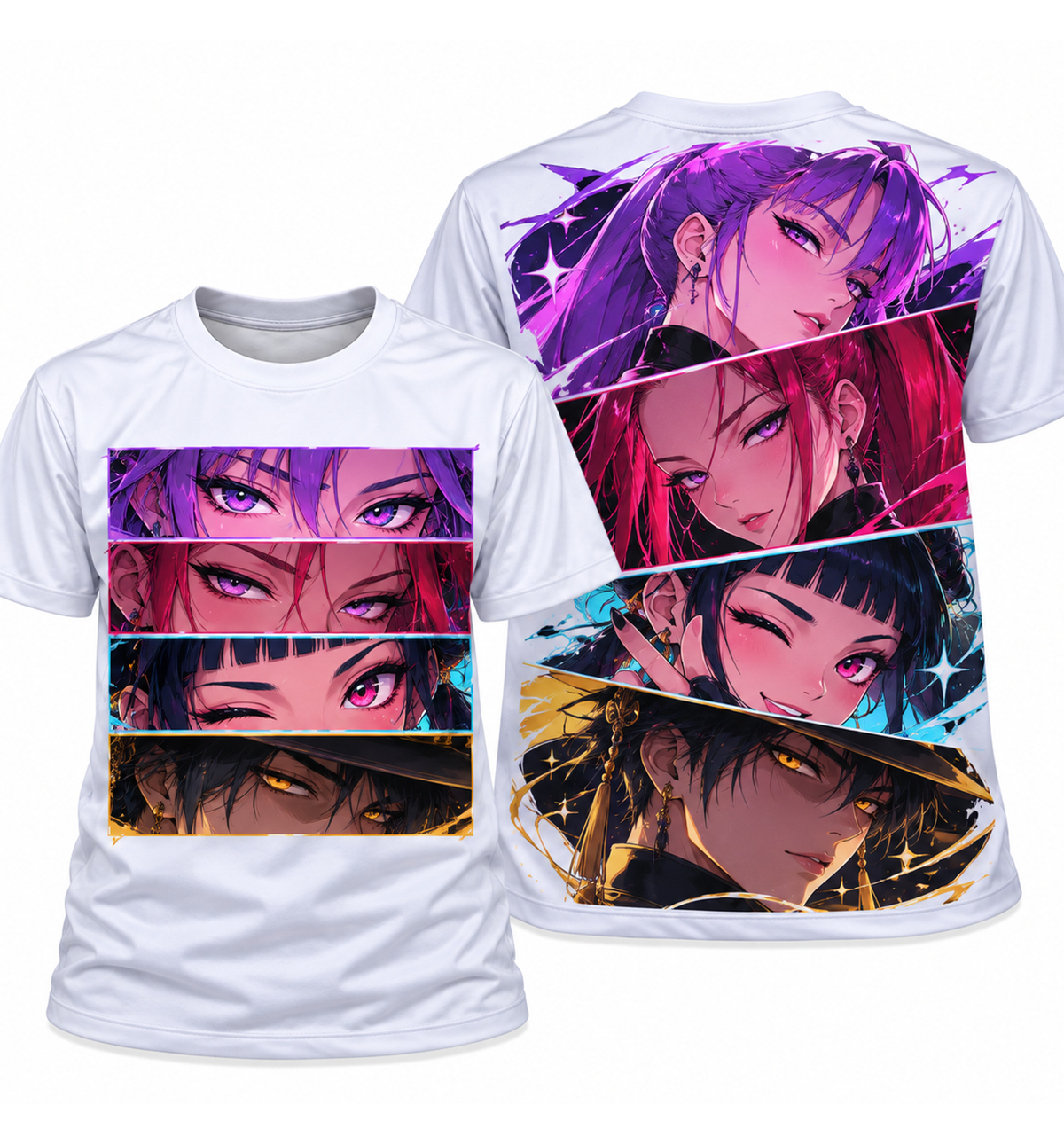 Camiseta K-Pop Demon Hunters Olhares Huntrix Guerreiras do K-Pop Dry-Fit Premium Unissex