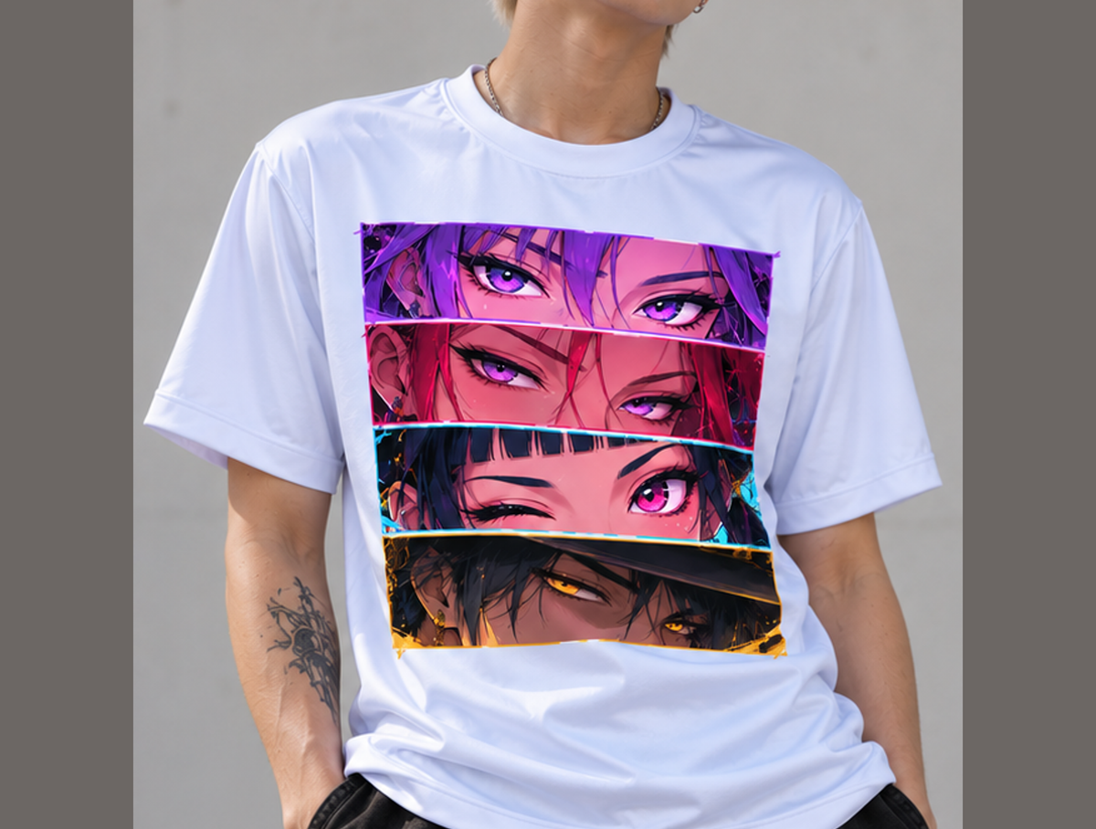Camiseta K-Pop Demon Hunters Olhares Huntrix Guerreiras do K-Pop Dry-Fit Premium Unissex — modelo frente
