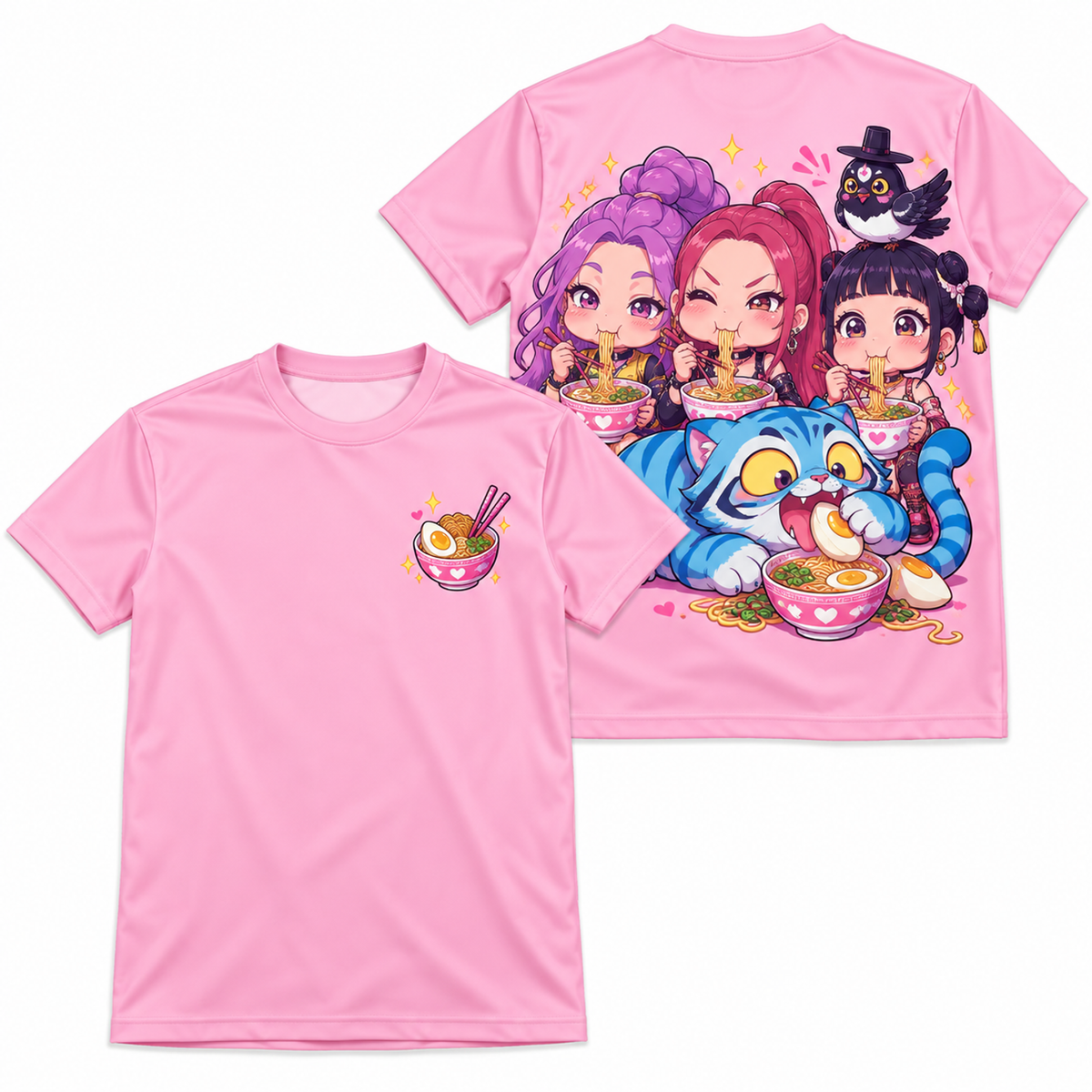 Camiseta K-Pop Demon Hunters Chibi Ramyeon Guerreiras do K-Pop Dry-Fit Premium Unissex