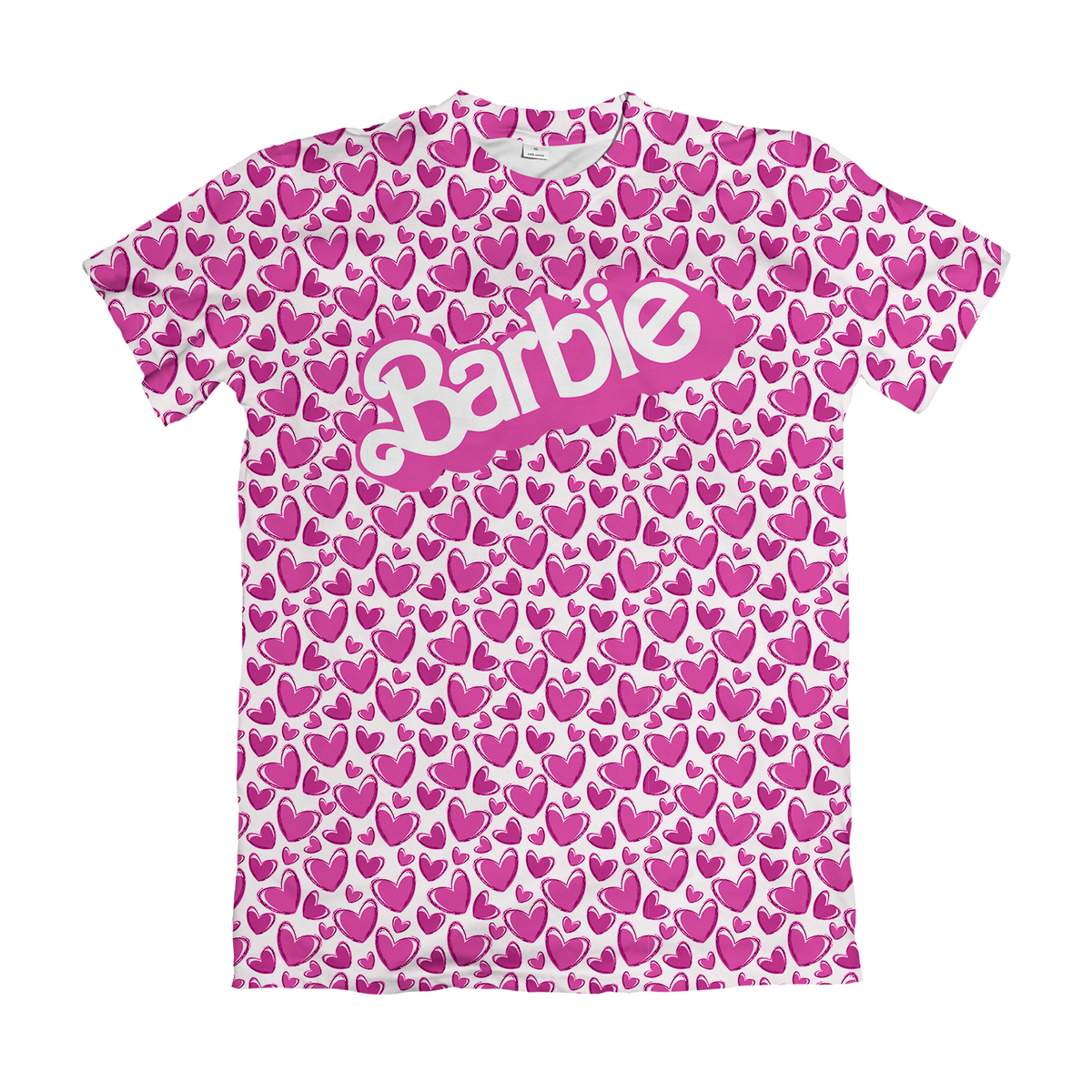 Camiseta Barbie Logo Corações Rosa Dry-Fit Premium Unissex