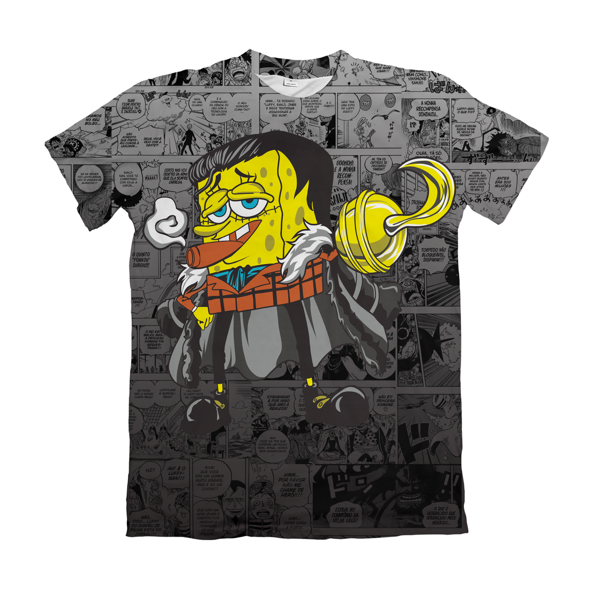Camiseta One Piece x Bob Esponja Bob Esponja Crocodile Mangá Dry-Fit Premium Unissex