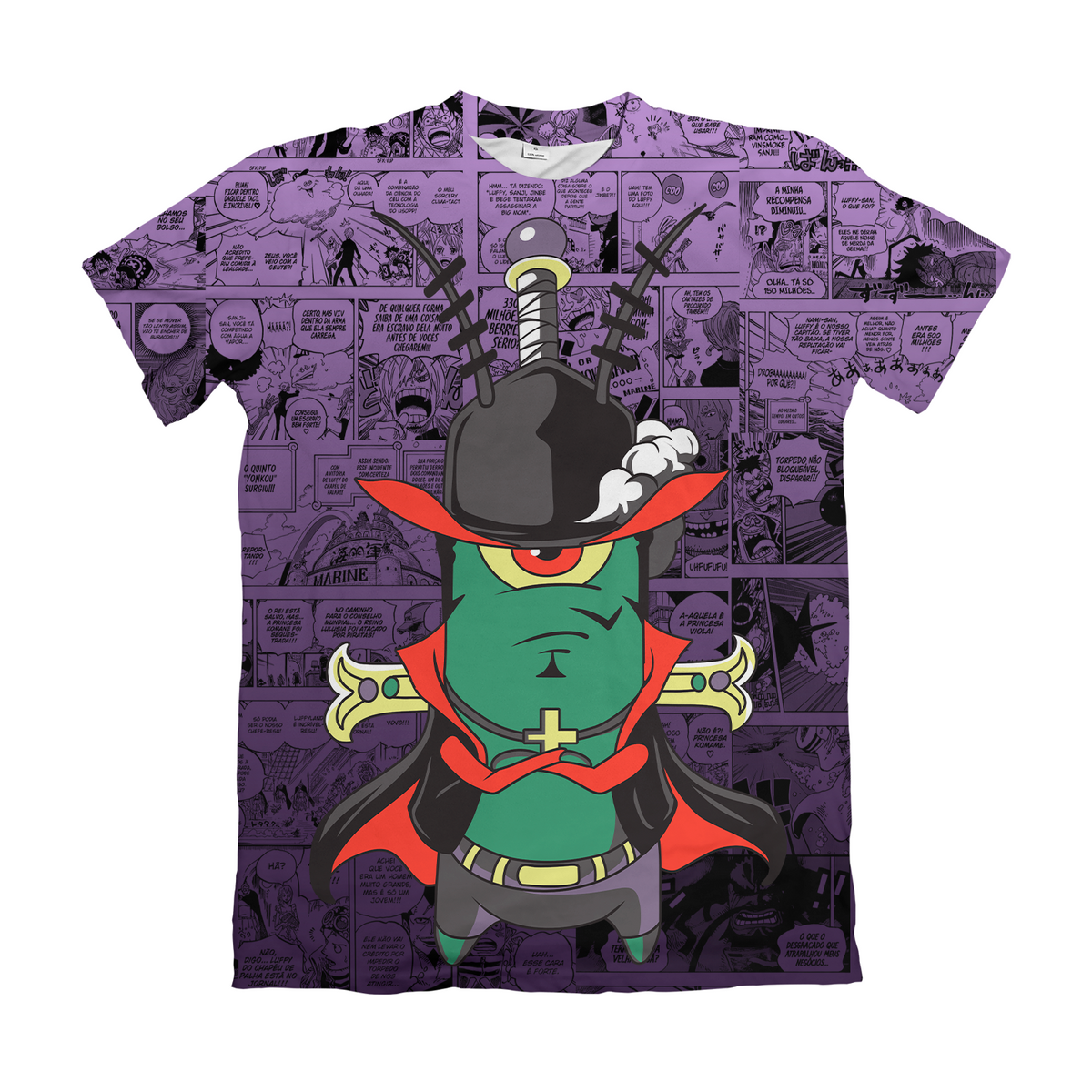 Camiseta One Piece x Bob Esponja Plankton Mihawk Mangá Dry-Fit Premium Unissex