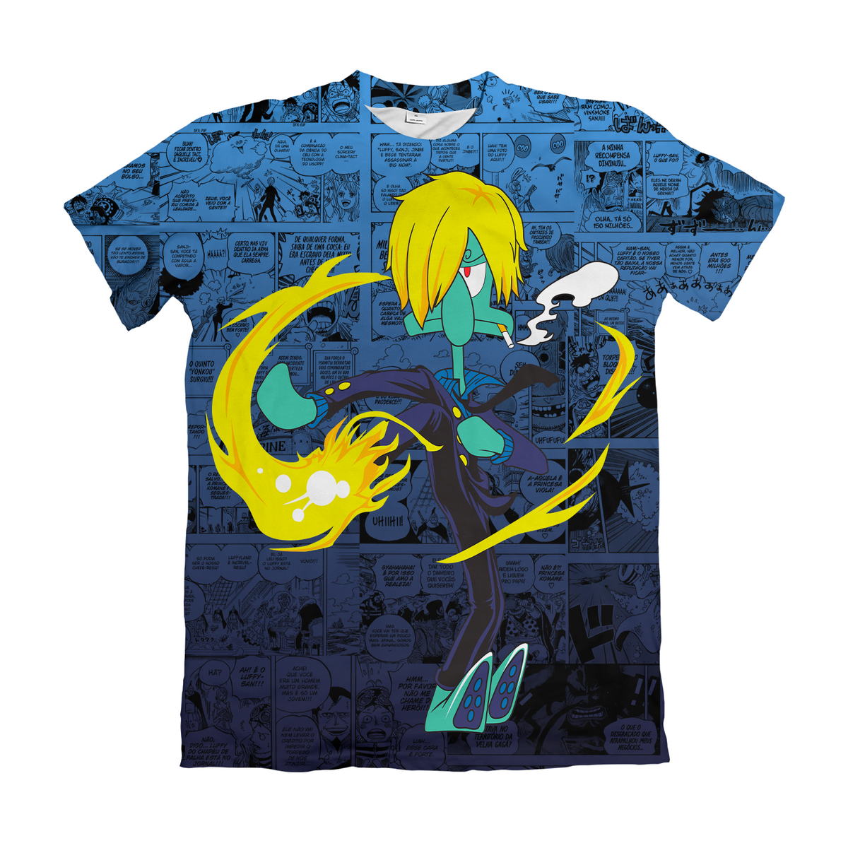 Camiseta One Piece x Bob Esponja Lula Molusco Sanji Mangá Dry-Fit Premium Unissex