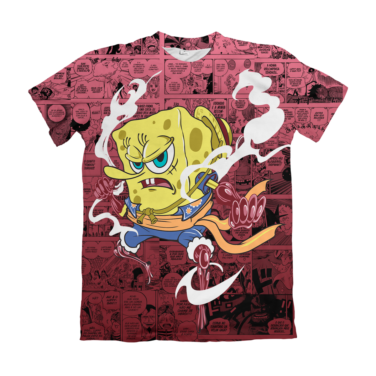 Camiseta One Piece x Bob Esponja Bob Esponja Luffy Mangá Dry-Fit Premium Unissex