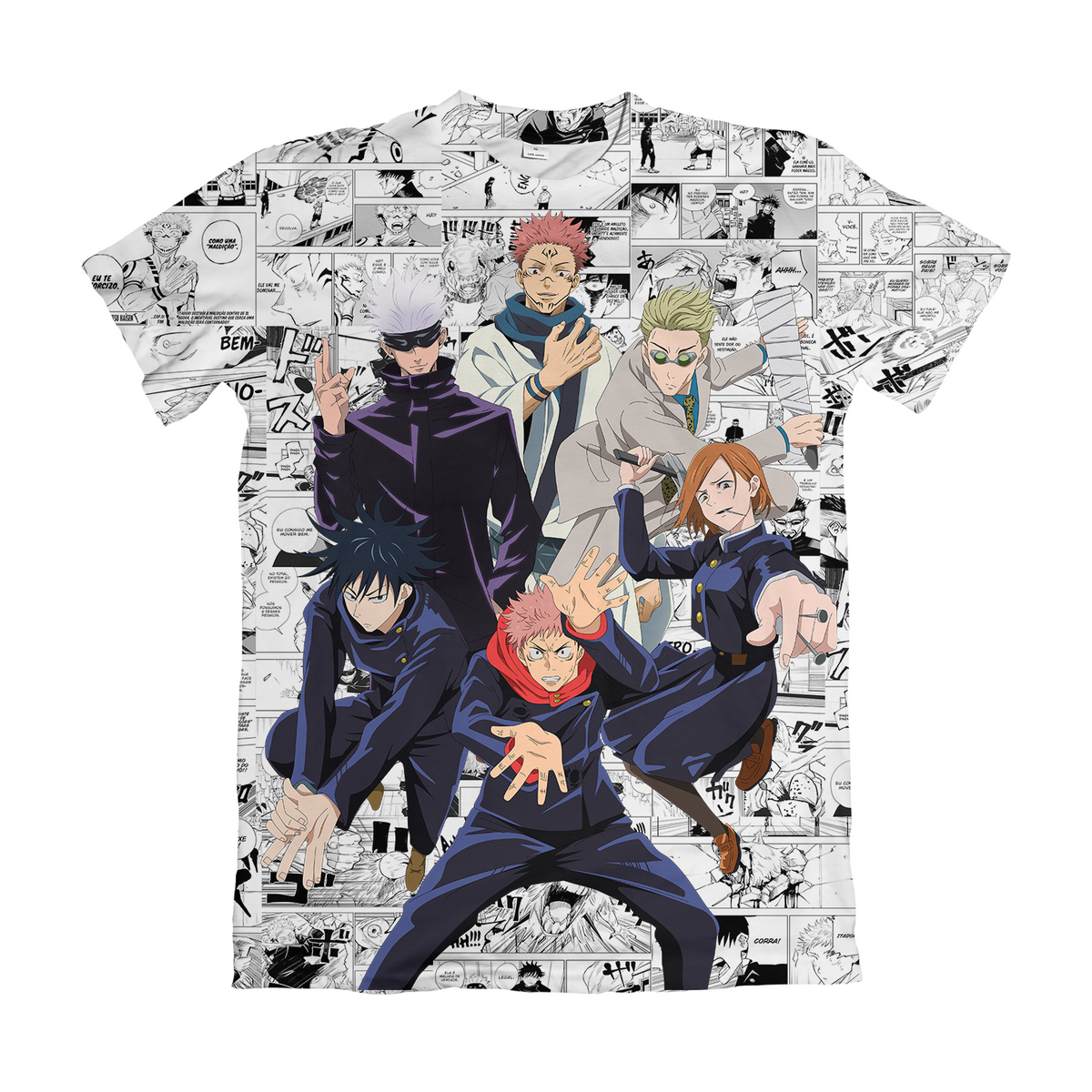 Camiseta Jujutsu Kaisen Turma Mangá Branco Dry-Fit Premium Unissex