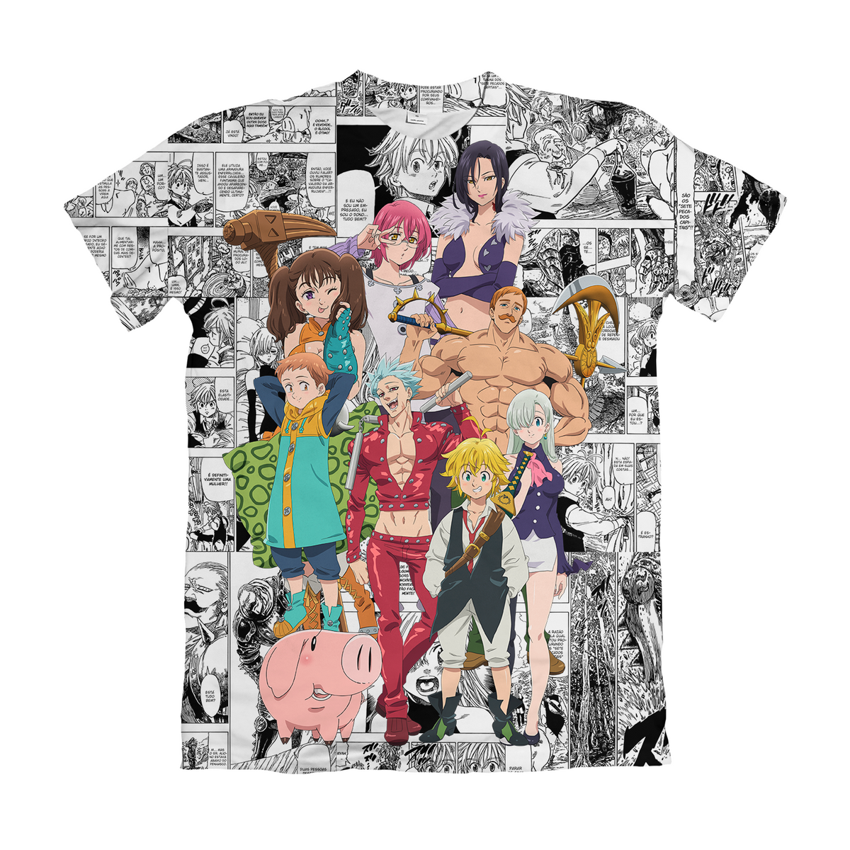 Camiseta Nanatsu no Taizai Turma Mangá Branco Dry-Fit Premium Unissex