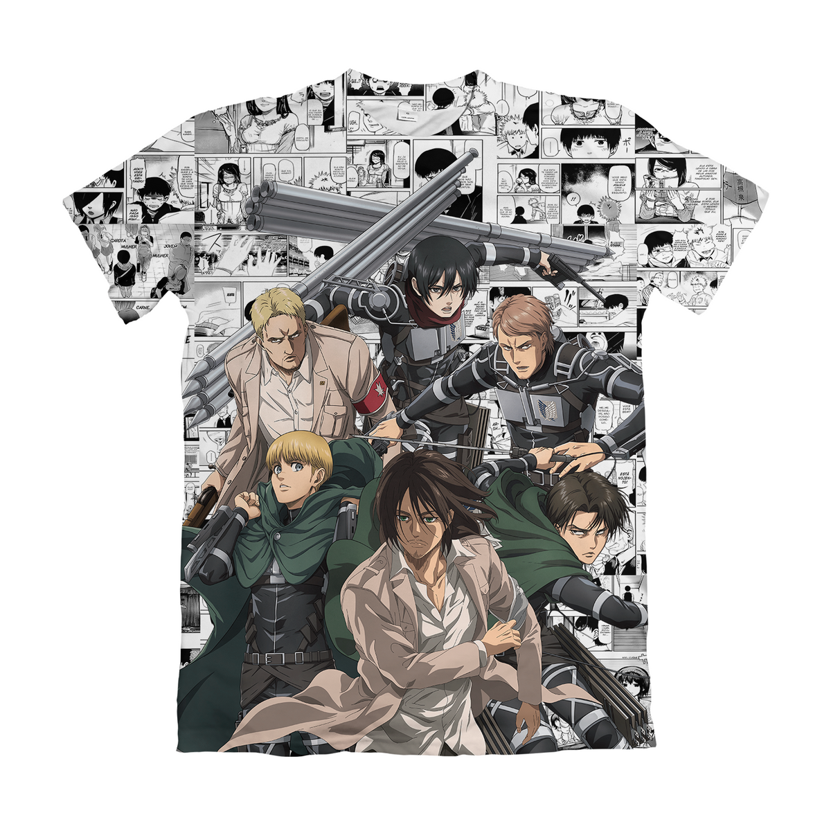Camiseta Attack on Titan Turma Mangá Branco Dry-Fit Premium Unissex