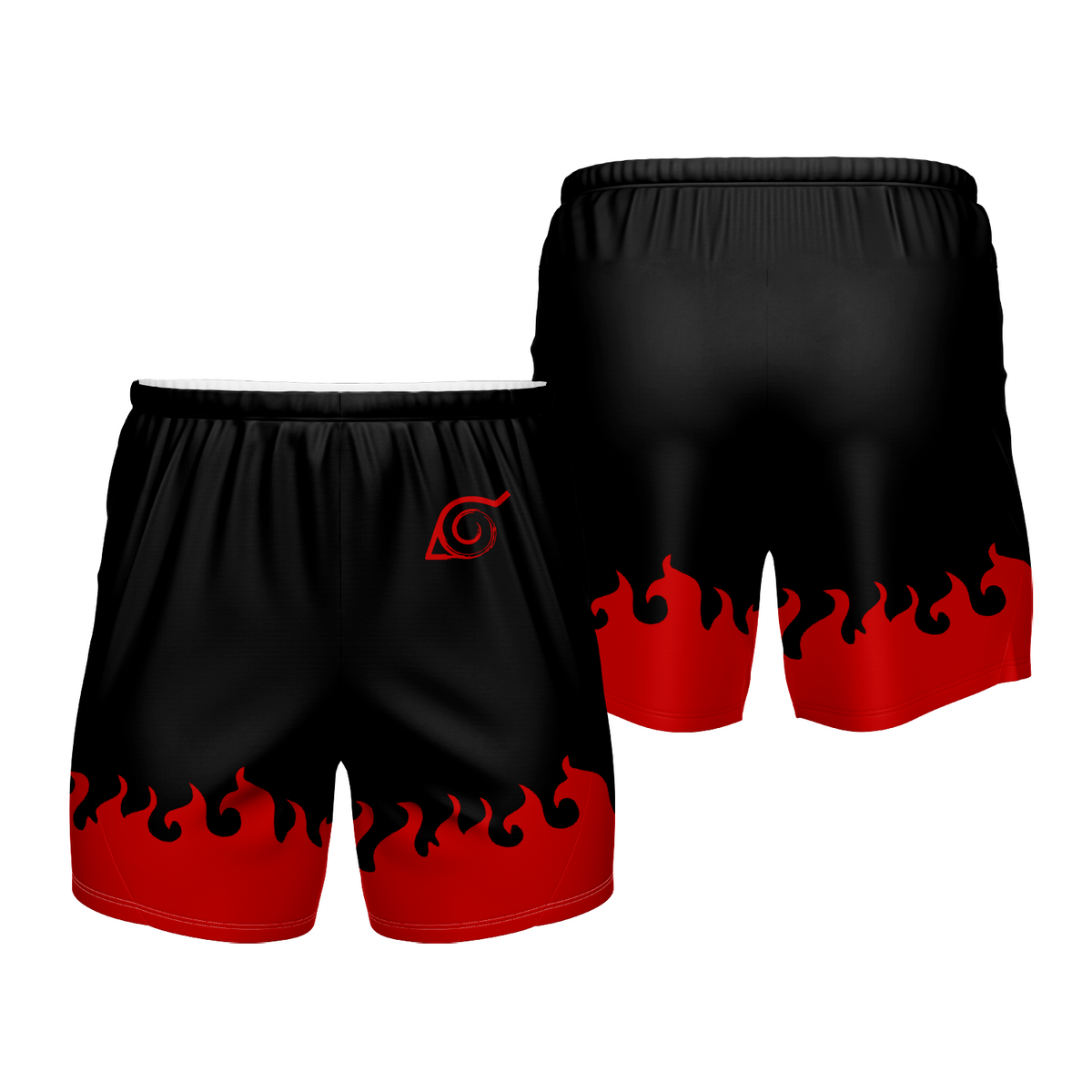 Short Naruto Hokage Chamas Preto e Vermelho Premium Unissex