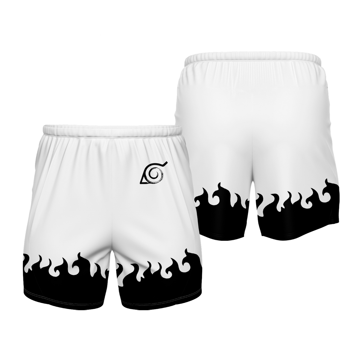 Short Naruto Hokage Chamas Branco e Preto Premium Unissex
