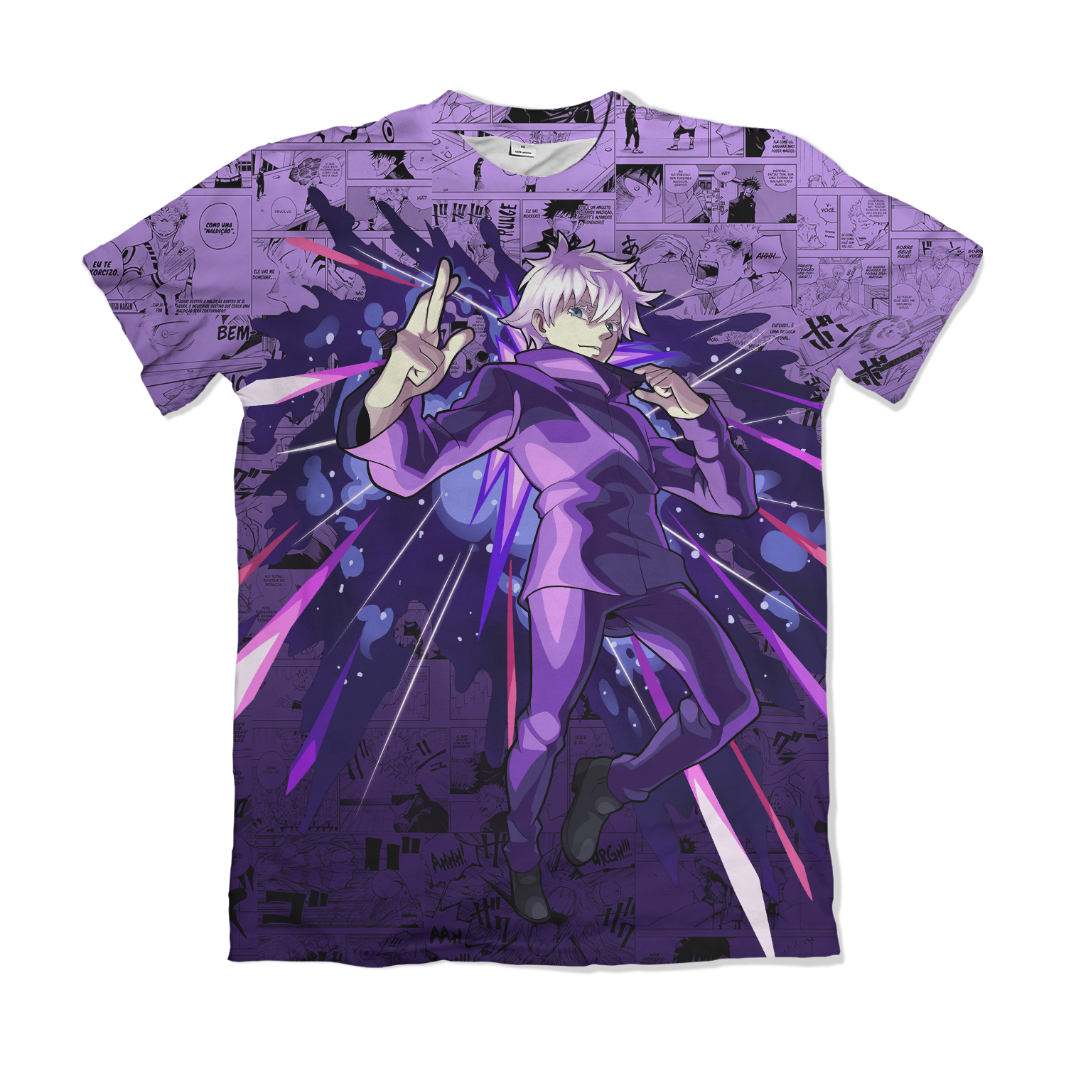Camisa Jujutsu Kaizen - Satoru Gojo Efeitos de Luz Roxo
